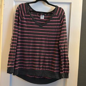 Victoria’s Secret PINK, Large, long sleeve v neck t shirt, pink and grey stripes